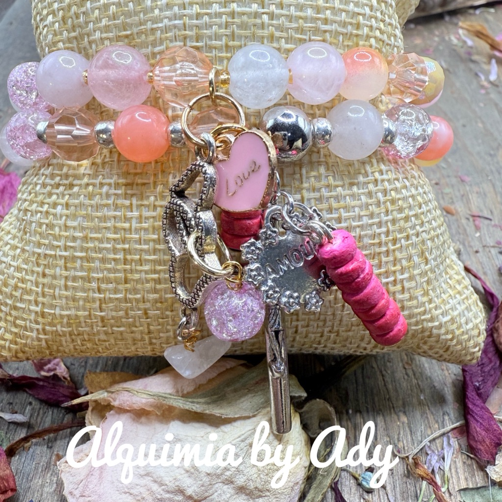 Statement Pink Gemstones Beaded Stack Bracelet Set 135$
